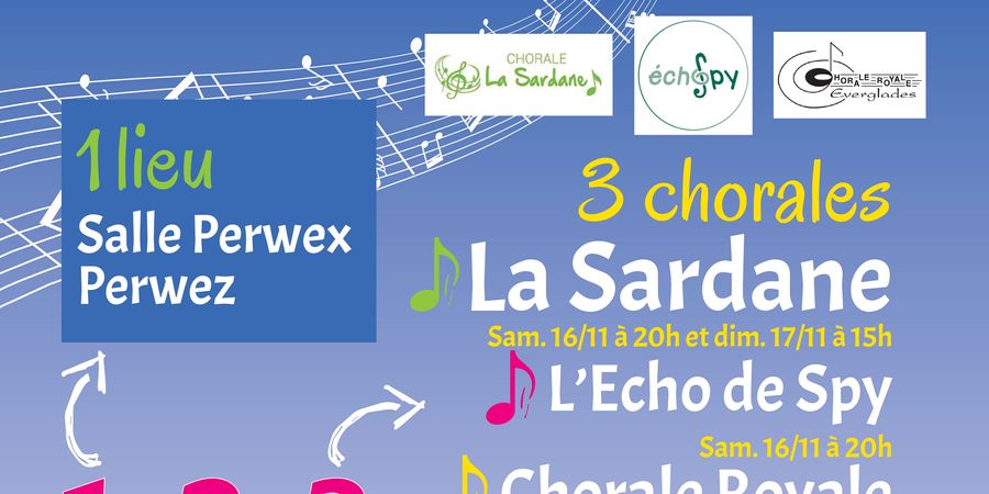 image - Concerts '1, 2, 3, chantons !' chorales La Sardane/l'Echo de Spy/Everglades