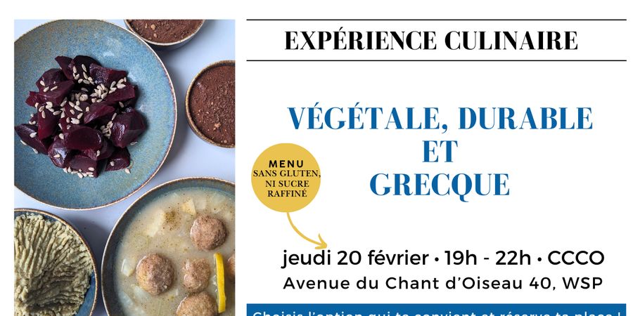 image - Expérience culinaire végétale, durable et grecque - Menu sans gluten, n sucre raffiné