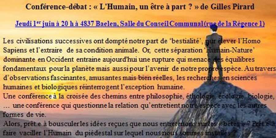 image - Conférence-débat : L'homme, un être à part ?