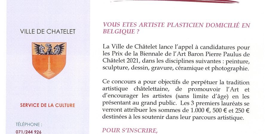 image - Biennale de l'Art Baron Pierre Paulus de Châtelet, Appel à candidatures